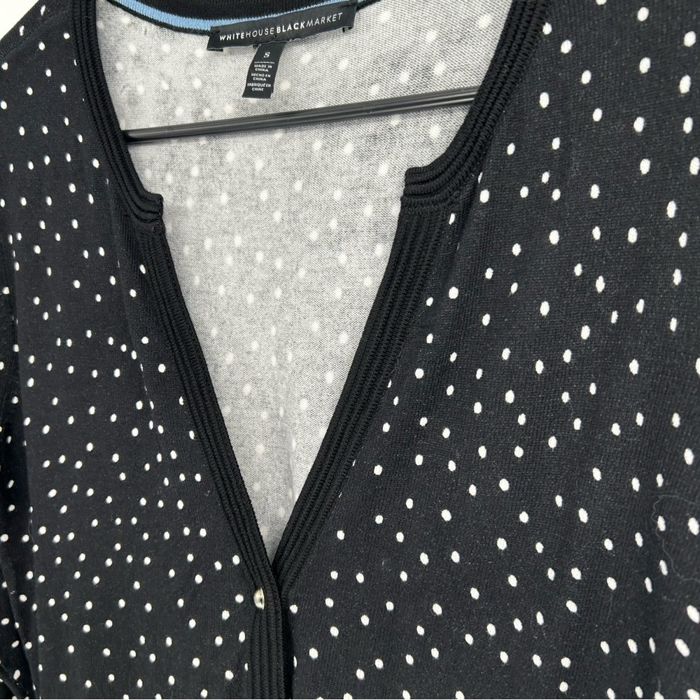 White House Black Market Black Polka Dot Cropped Button Front Cardigan Sz Small - Picture 2 of 7